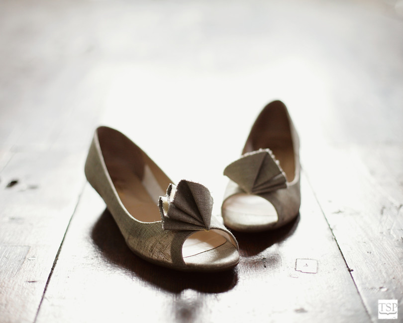 Brides Shoes on Wooden Floor