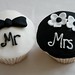 Black and white 'Mr' and 'Mrs' wedding cupcakes