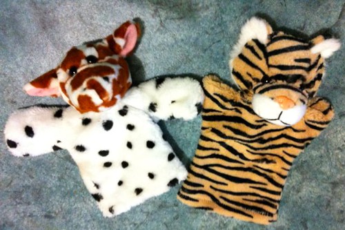 Giraffe/dog composite & spare tiger puppets