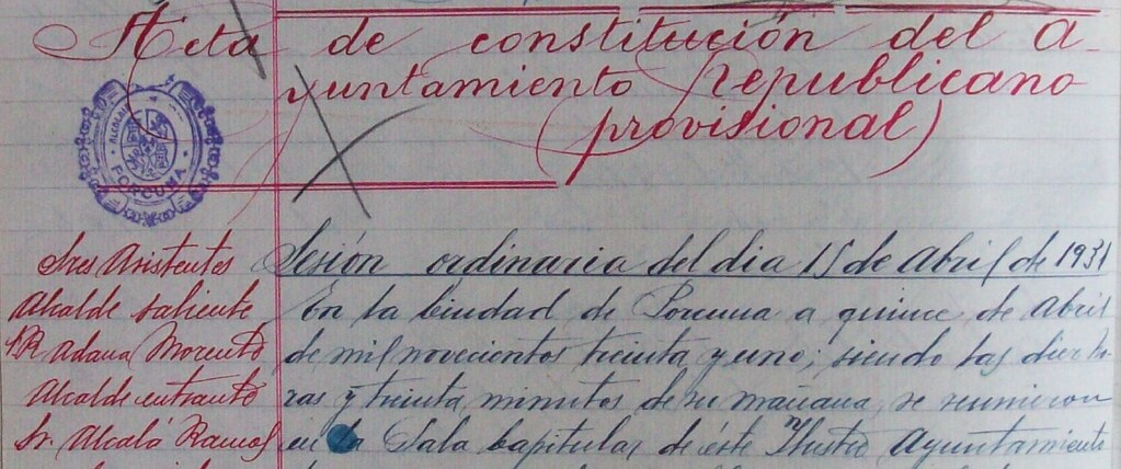 Constitución del Ayuntamiento republicano de Porcuna un 15 de abril de 1931