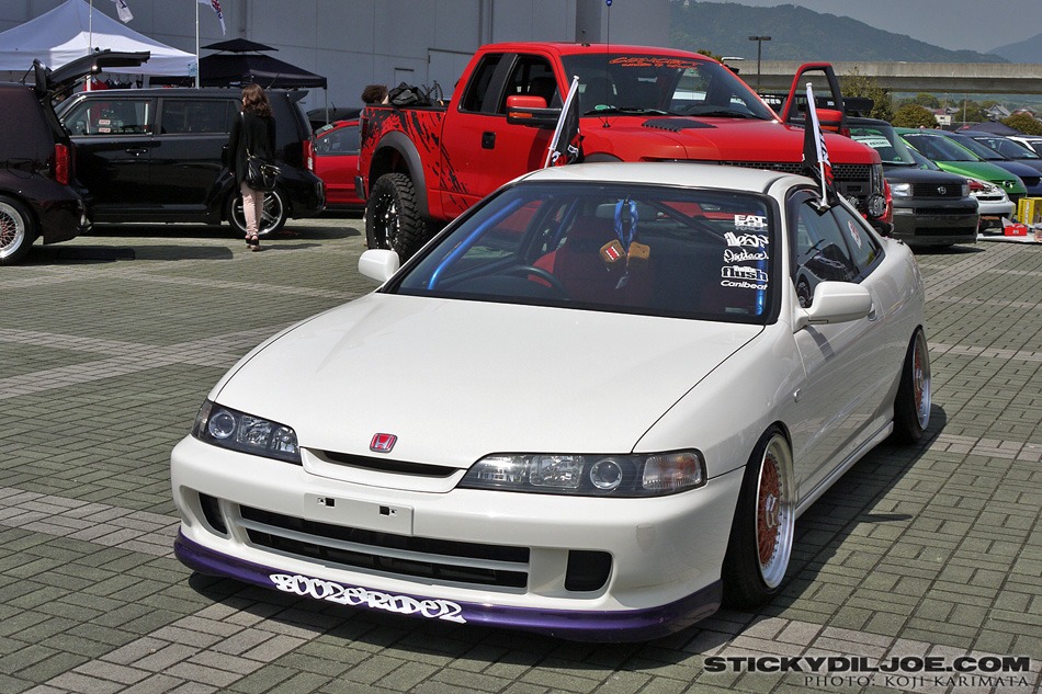 White Integra Type R with a random purple front lip and BBS RS wheels 