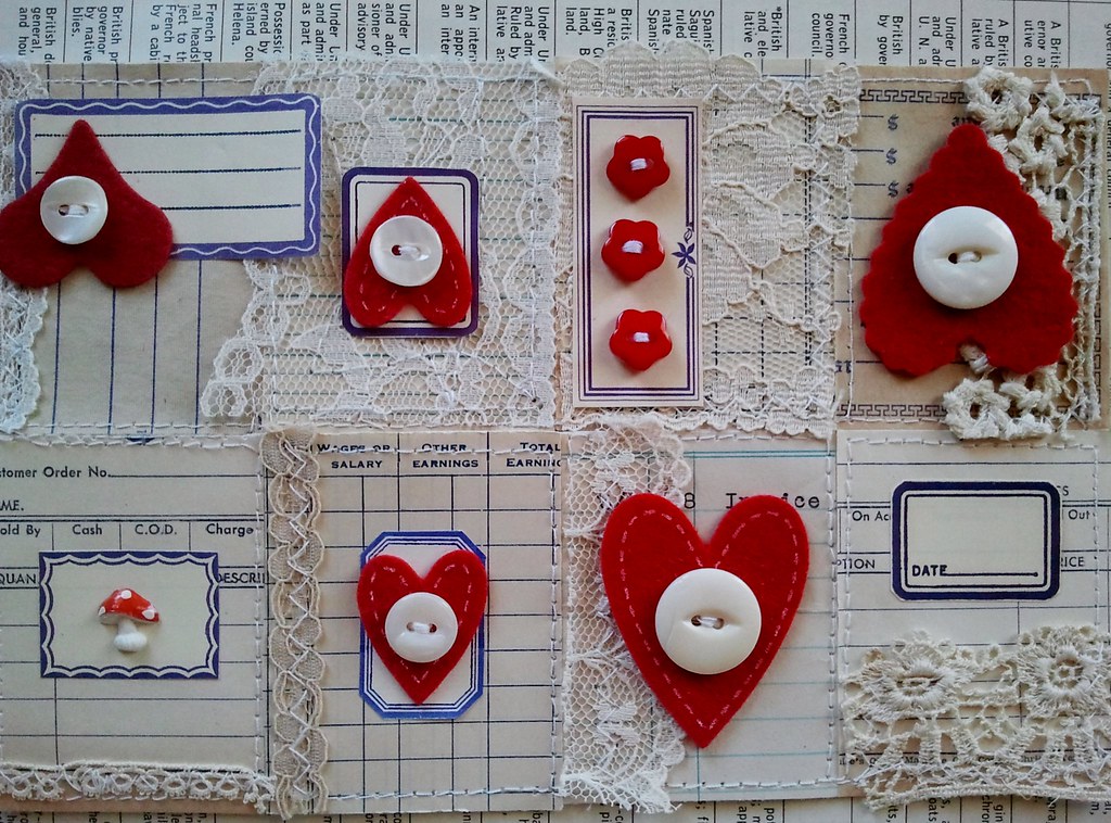 Vintage Blue Ledgers, Dennison Labels, and Red Hearts Tiny Book