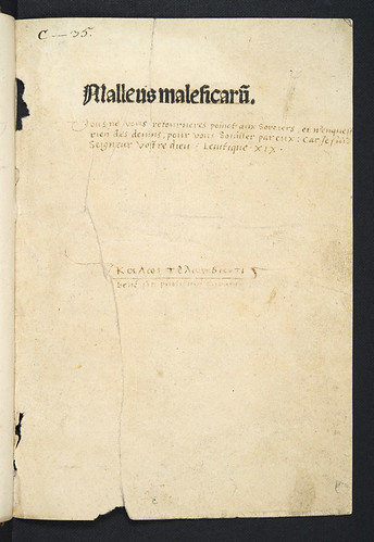 Title-page with annotations of Institoris, Henricus and Jacobus Sprenger: Malleus maleficarum