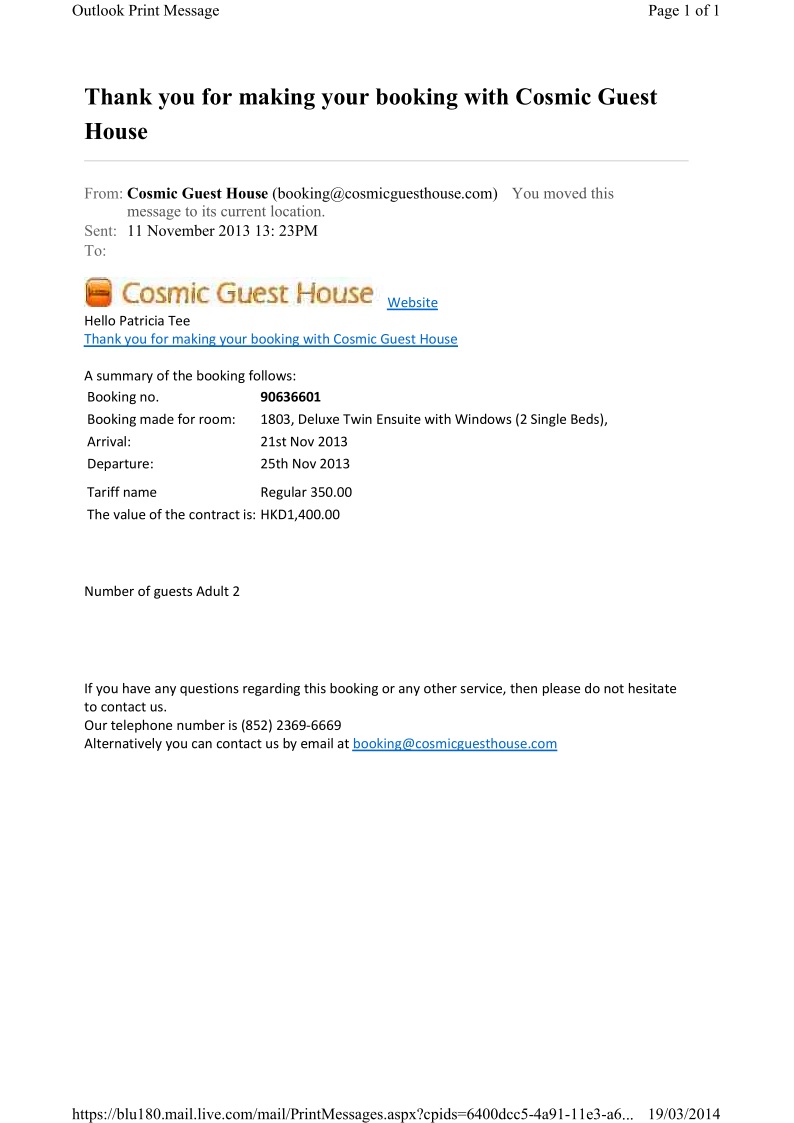 cosmic guest house booking confirmation