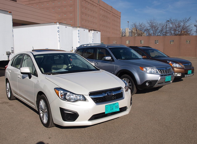 A lineup of 2012 Subarus