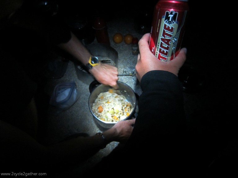 Dinner at wild camp.  Beer courtesy of last passing vehicle.