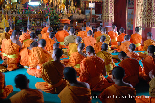 monks chanting at Vat Manorom in Luang Prabang Laos 7