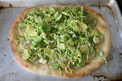 Potato, Brussels sprouts and goat cheese Pizza