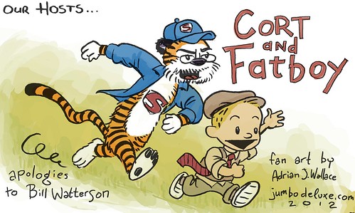 Cort and Fatboy  rendered in the style of a popular comic from the '80's