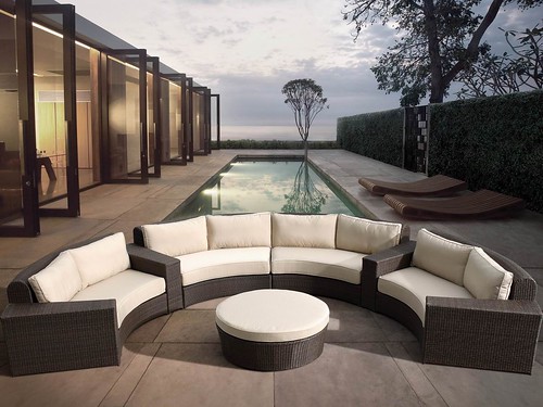 modern outdoor furniture in garden
