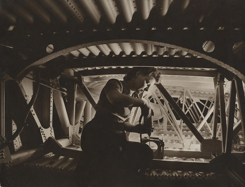 [Woman working on wing section, Boeing Aircraft Company]