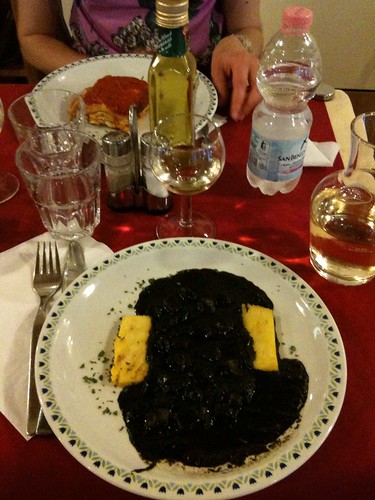 Venetian cuttlefish in ink with polenta at Osteria alle Botteghe