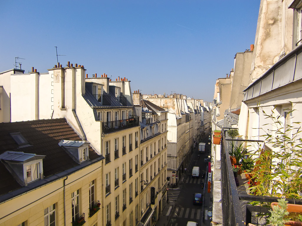 View from the balcony of an apartment in the Rue de Clery, Paris