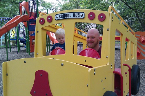 Griff and Daddy driving the bus