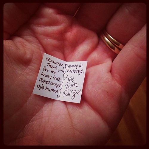 365 :: First Tooth Fairy visit. Budget cuts only allow dollars this year. But at least you get a nice note.