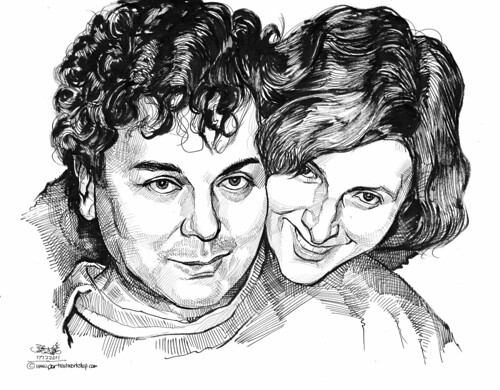 couple portraits in pen and brush