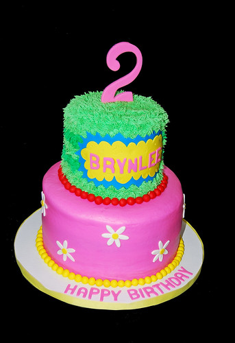 Bright colored 2nd birthday cake for a Yo Gabba Gabba Themed Party