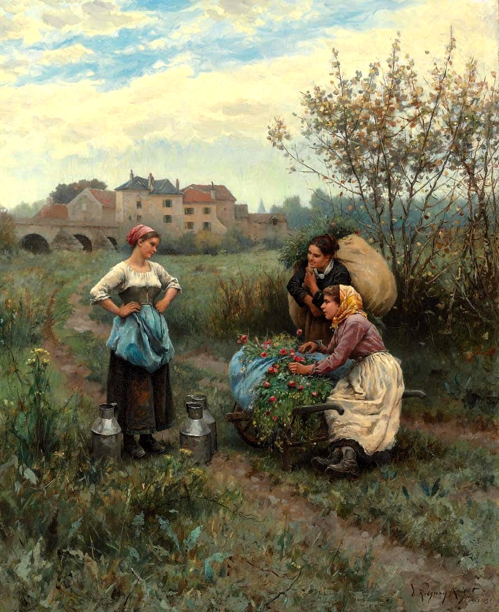 Three Women in a Landscape by Daniel Ridgway Knight, 1881