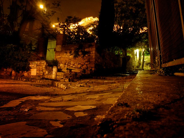 Walking the streets of Athens at night