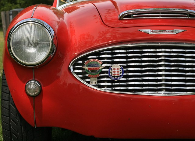 red and black austin healey front detail