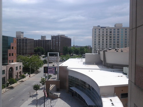View up Sabin St. from fifth level of RICC