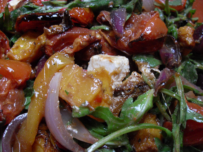 ROCKET WITH ROASTED VEGETABLES AND FETTA SALAD