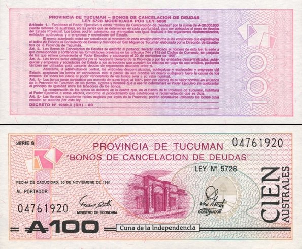 100 Austral Argentína(regional) 1991, Pick s2715
