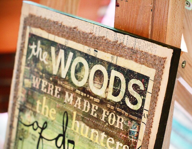 the woods, mounted on burlap and panel