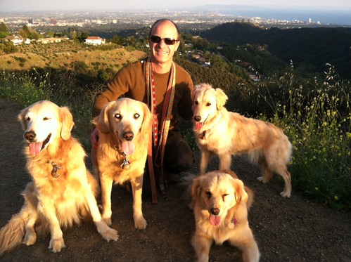 Eric with 4 dogs hiking