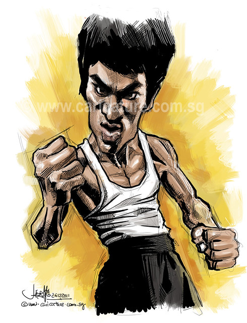 digital caricature sketch of Bruce Lee (watermarked) on Wacom Cintiq 24HD
