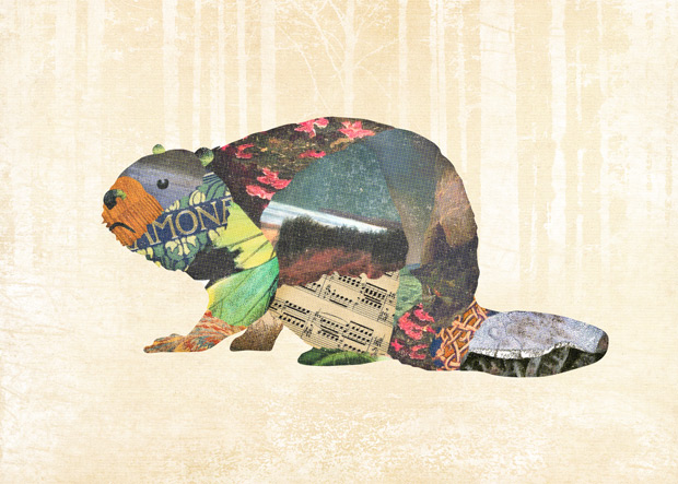Gerren Lamson collage woodland creatures beaver