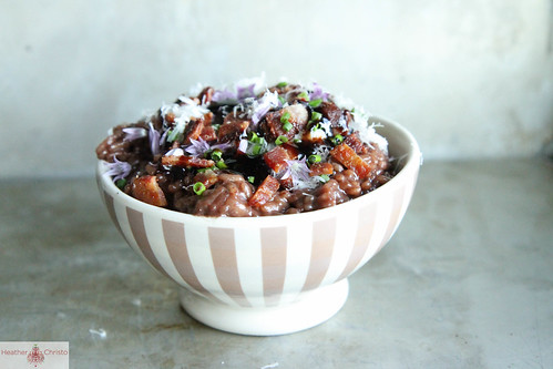 Red Wine Risotto with Bacon and Red Onion