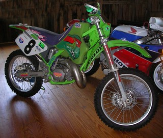 "Team Mirage" ::  Tommy Norton's Hare Scambles Bike, modified Kawasaki KX125 (( 199x ))  [[ courtesy of Peter Laird ]]