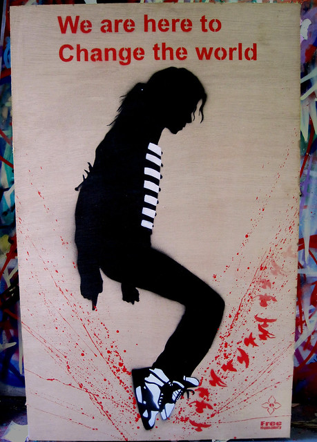 Michael Jackson stencil with hand finish on 36 x 24 inch wood panel