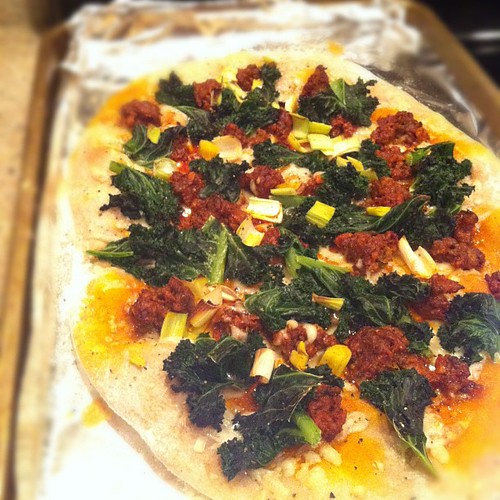 Dinner: Chorizo kale Manchego pizza / @sunsetmag Feb2012 issue