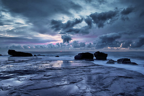  無料写真素材, 自然風景, ビーチ・海岸, 朝焼け・夕焼け, 雲, 青色・ブルー  