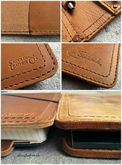 Saddleback Leather medium Moleskine cover, tobacco brown leather old vs new