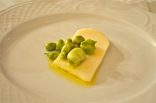 pecorino with fava beans and olive oil, in Torre Guelfa, Tuscany