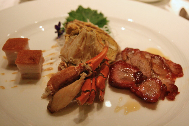 Teochew style cold crabs; BBQ Pork with Honey/Crispy Roasted Pork Belly