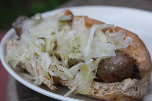 Grilled Sausage with German Mustard and Sauerkraut