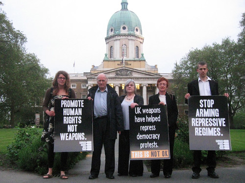 Anti arms trade protesters outside the Imperial War Museum