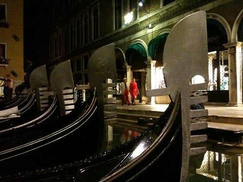 Venice at Night - parked gondolas