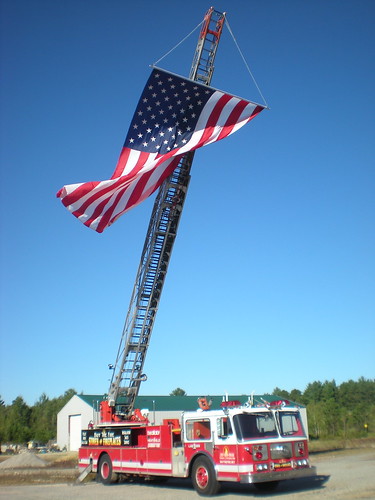 Flag on firetruck in Poland Springs Maine