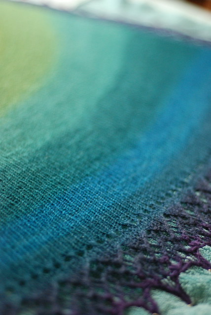 Handspun gradient dyed merino silk lace shawl LazyKaty taken on Nikon D80 dslr camera