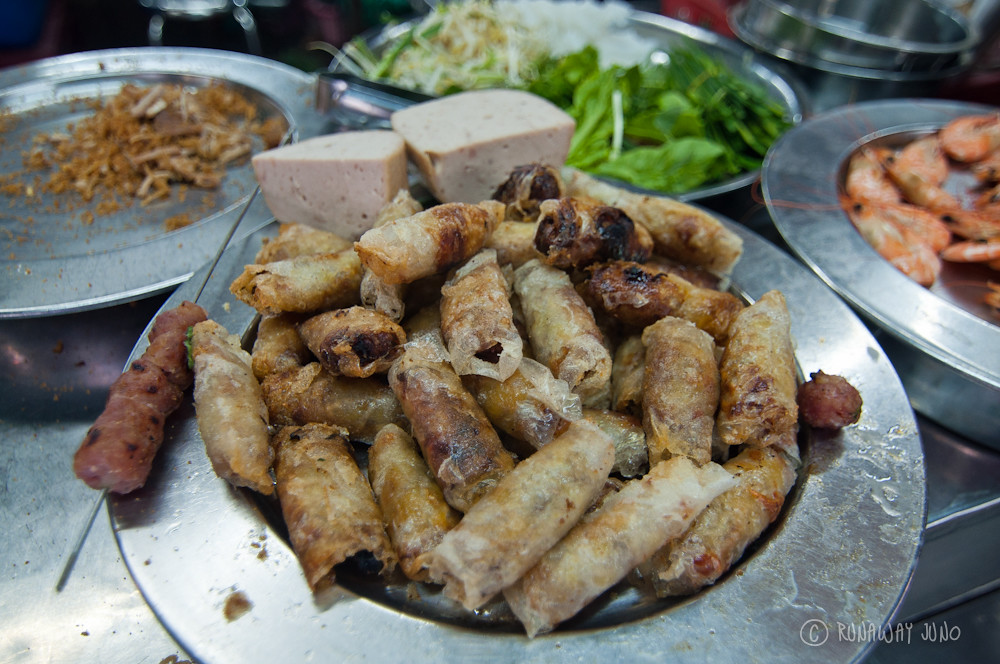 Deep fried springrolls at the market in Vinh Long