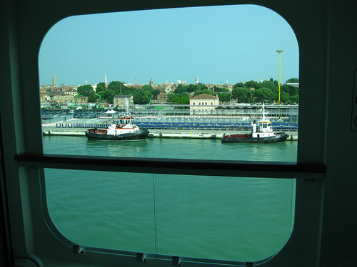 View from Norwegian Jade balcony stateroom 9506 about to leave Venice port
