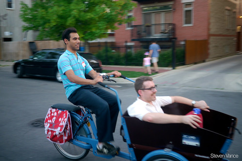 Tomas and Josh ride a bakfiets at Cargo Bike Roll Call, June 2012