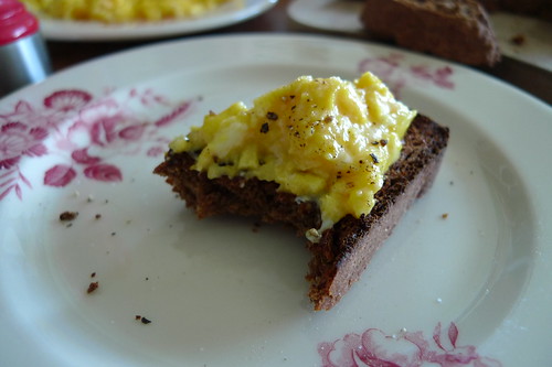 black bread and eggs