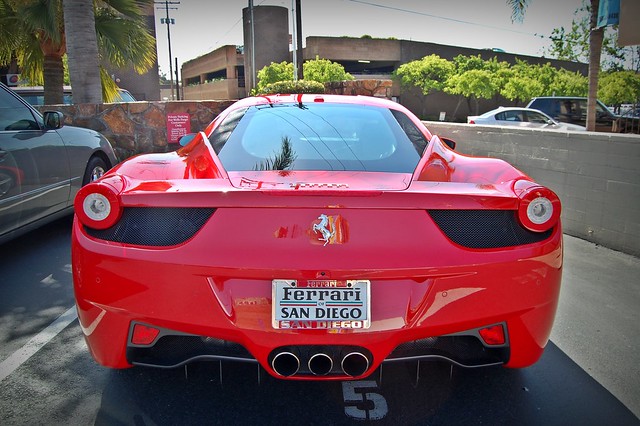 Beautiful 458 in Rosso Corsa Sitting in La Jolla at a bank