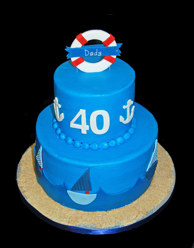 1st and 40th nautical themed birthday cake - 40th side
